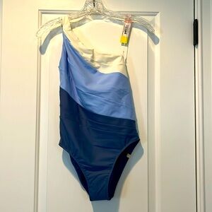 Summersalt “sidestroke” blue and white one piece